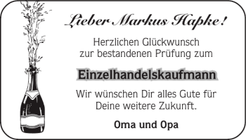 Glückwunschanzeige von Markus Hapke von Super Sonntag / Super Mittwoch