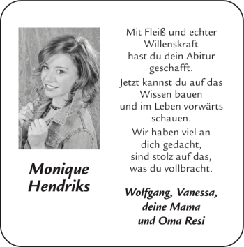 Glückwunschanzeige von Monique Hendriks von Super Sonntag / Super Mittwoch