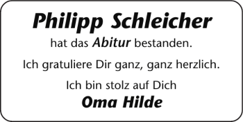 Glückwunschanzeige von Philipp Schleicher von Super Sonntag / Super Mittwoch