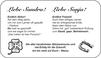 Glückwunschanzeige von Sandra Sonja von Super Sonntag / Super Mittwoch