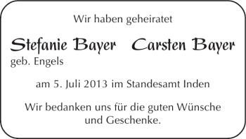 Glückwunschanzeige von Stefanie Bayer Carsten Bayer von Super Sonntag / Super Mittwoch