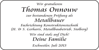 Glückwunschanzeige von Thomas Onnouw von Super Sonntag / Super Mittwoch