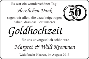Glückwunschanzeige von Goldhochzeit  von Super Sonntag / Super Mittwoch