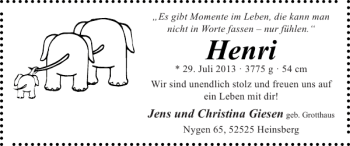 Glückwunschanzeige von Henri  von Super Sonntag / Super Mittwoch
