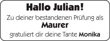 Glückwunschanzeige von Julian  von Super Sonntag / Super Mittwoch