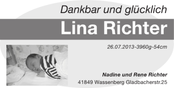 Glückwunschanzeige von Lina Richter von Super Sonntag / Super Mittwoch
