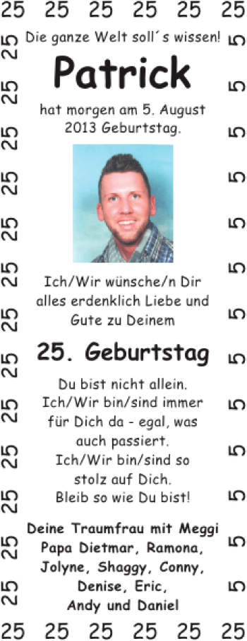 Glückwunschanzeige von Patrick  von Super Sonntag / Super Mittwoch