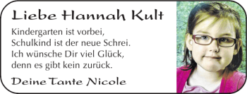 Glückwunschanzeige von Hannah Kult von Super Sonntag / Super Mittwoch