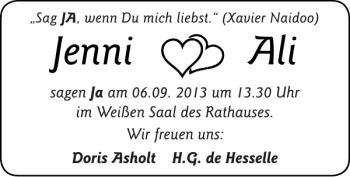 Glückwunschanzeige von Jenni Ali von Super Sonntag / Super Mittwoch