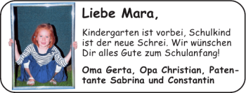 Glückwunschanzeige von Mara  von Super Sonntag / Super Mittwoch