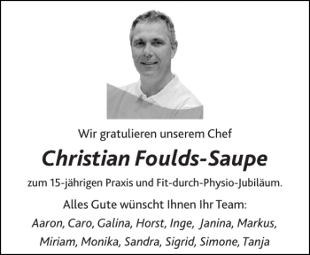 Glückwunschanzeige von Christian Foulds-Saupe von Aachener Zeitung / Aachener Nachrichten