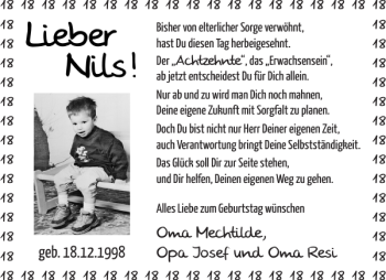 Glückwunschanzeige von Nils  von Aachener Zeitung / Aachener Nachrichten