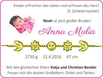 Glückwunschanzeige von Anna Malia von Super Sonntag / Super Mittwoch