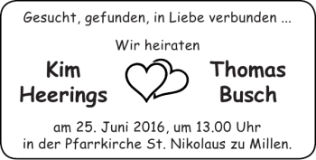 Glückwunschanzeige von Kim Thomas Heerings Busch von Super Sonntag / Super Mittwoch