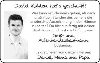 Glückwunschanzeige von David Kuhlen s von Super Sonntag / Super Mittwoch
