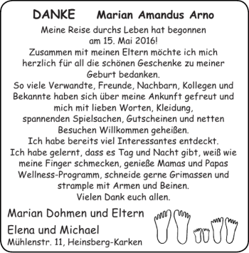 Glückwunschanzeige von Marian Amandus Arno von Super Sonntag / Super Mittwoch