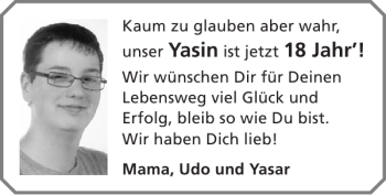 Glückwunschanzeige von Yasin  von Super Sonntag / Super Mittwoch