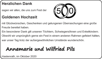 Glückwunschanzeige von Annemarie und Wilfried Pils von Zeitung am Sonntag