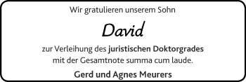Glückwunschanzeige von David  von Zeitung am Sonntag