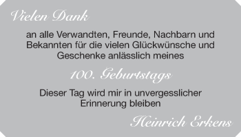 Glückwunschanzeige von Heinrich Erkens von Zeitung am Sonntag
