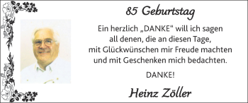 Glückwunschanzeige von Heinz Zöller von Zeitung am Sonntag