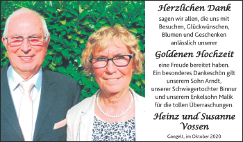 Glückwunschanzeige von Heinz und Susanne Vossen von Zeitung am Sonntag