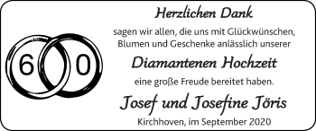 Glückwunschanzeige von Josef und Josefine Jöris von Zeitung am Sonntag