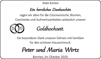 Glückwunschanzeige von Peter und Maria Wirtz von Zeitung am Sonntag
