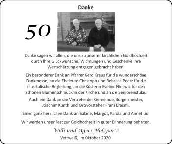 Glückwunschanzeige von Willi und Agnes Holzportz von Zeitung am Sonntag