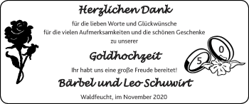 Glückwunschanzeige von Bärbel und Leo Schuwirt von Zeitung am Sonntag