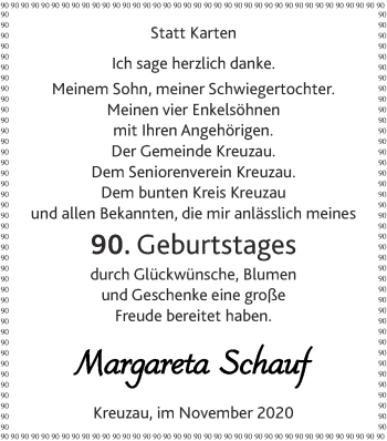 Glückwunschanzeige von Margareta Schauf von Zeitung am Sonntag