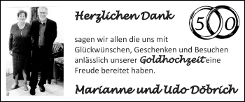 Glückwunschanzeige von Marianne und Udo Döbrich von Zeitung am Sonntag