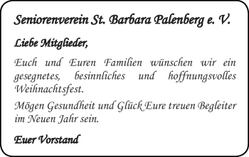 Glückwunschanzeige von Seniorenverein St. Barbara Palenberg e. V.  von Zeitung am Sonntag