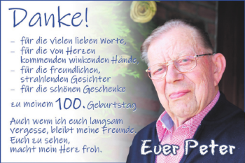 Glückwunschanzeige von 100. Geburtstag Danke Euer Peter von Super Sonntag / Super Mittwoch