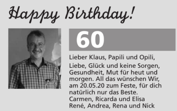 Glückwunschanzeige von 60 Lieber Klaus von Super Sonntag / Super Mittwoch