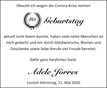 Glückwunschanzeige von Adele Jörres von Aachener Zeitung / Aachener Nachrichten