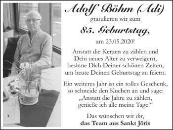 Glückwunschanzeige von Adolf Böhm Adi von Super Sonntag / Super Mittwoch