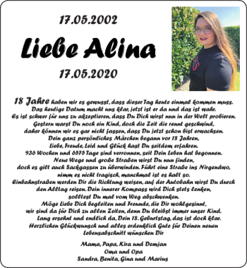 Glückwunschanzeige von Alina  von Super Sonntag / Super Mittwoch