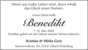 Glückwunschanzeige von Benedikt  von Super Sonntag / Super Mittwoch