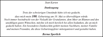Glückwunschanzeige von Berna Sperlich von Aachener Zeitung / Aachener Nachrichten
