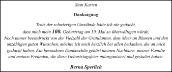 Glückwunschanzeige von Berna Sperlich von Super Sonntag / Super Mittwoch