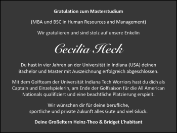Glückwunschanzeige von Cecilia Heck von Super Sonntag / Super Mittwoch