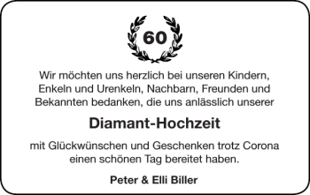 Glückwunschanzeige von Diamant-Hochzeit  von Super Sonntag / Super Mittwoch