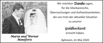Glückwunschanzeige von Goldhochzeit Maria und Werner Aphoven von Super Sonntag / Super Mittwoch