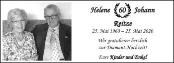 Glückwunschanzeige von Helene Johann Reitze von Aachener Zeitung / Aachener Nachrichten