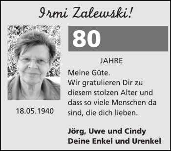 Glückwunschanzeige von Irmi Zalewski von Super Sonntag / Super Mittwoch