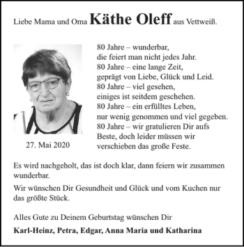 Glückwunschanzeige von Käthe Oleff von Super Sonntag / Super Mittwoch