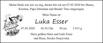 Glückwunschanzeige von Luka Esser von Super Sonntag / Super Mittwoch