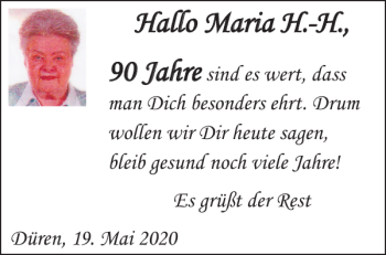 Glückwunschanzeige von Maria H.-H von Aachener Zeitung / Aachener Nachrichten