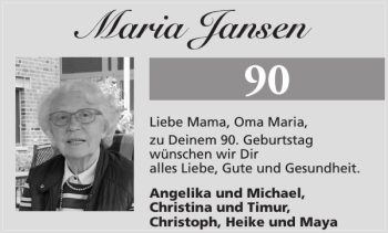 Glückwunschanzeige von Maria Jansen von Aachener Zeitung / Aachener Nachrichten